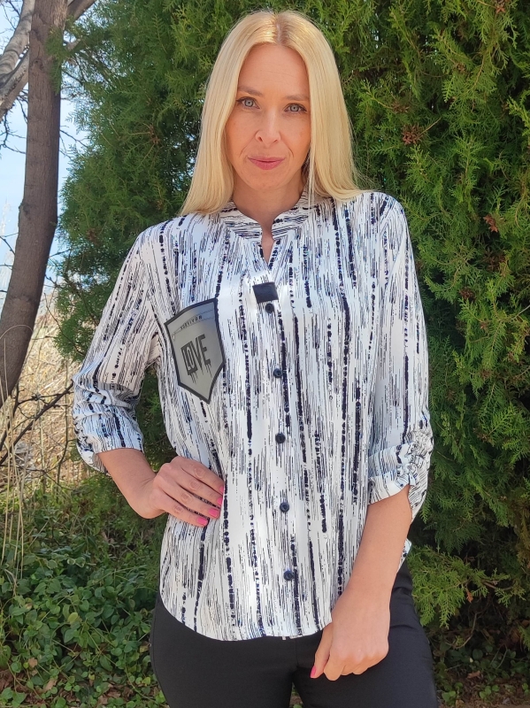 Elegant women's white shirt with black print