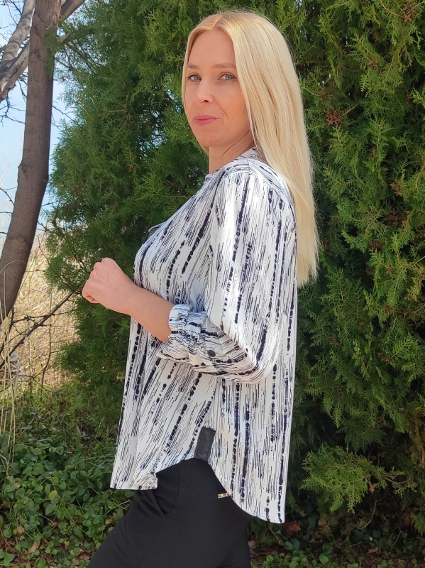 Elegant women's white shirt with black print