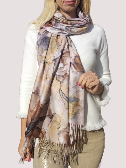Women's cashmere scarf with marble print