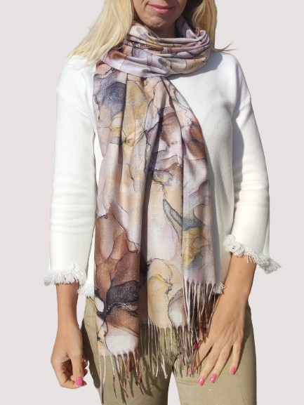 Women's cashmere scarf with marble print