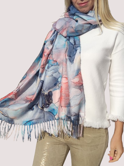Women's cashmere scarf with marble print