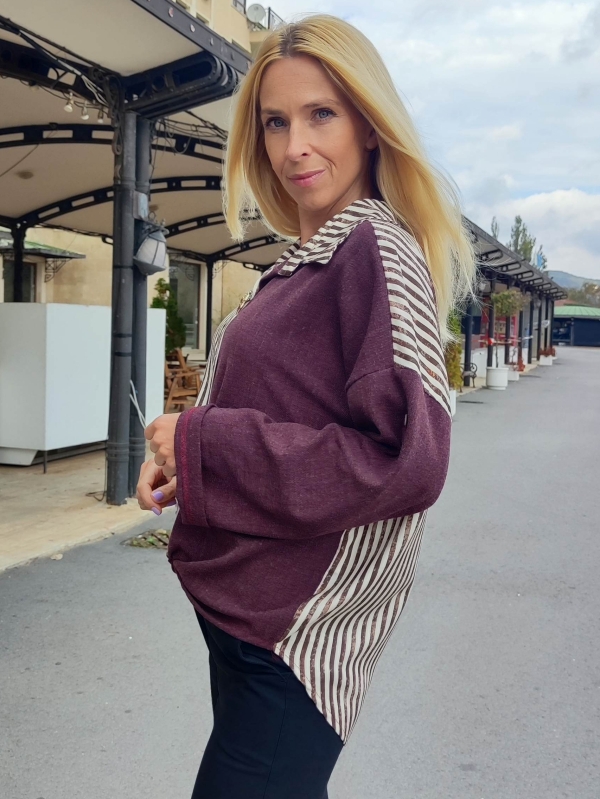 Дамска риза „Бордо и райе“ – модерна визия с характер