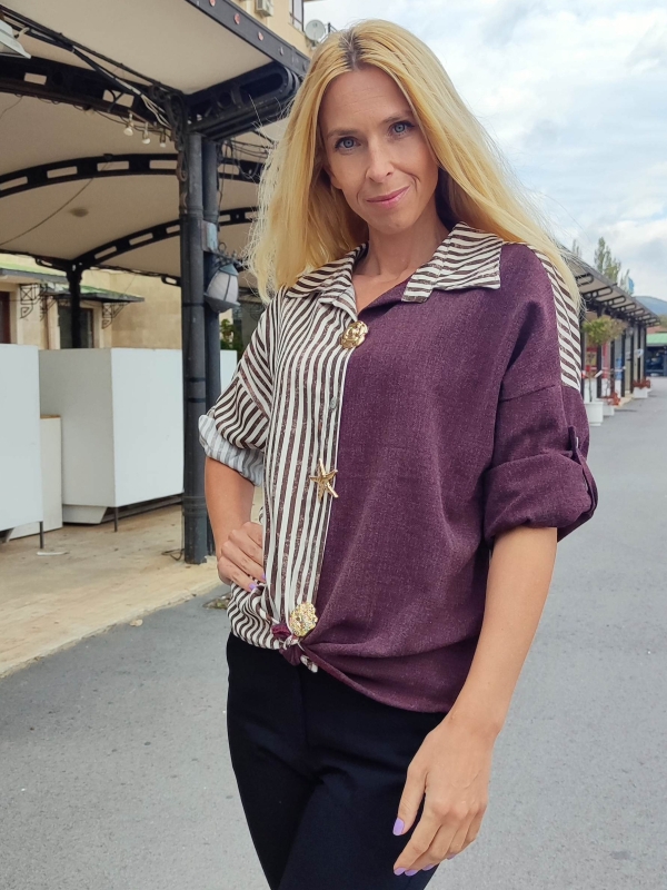 Дамска риза „Бордо и райе“ – модерна визия с характер