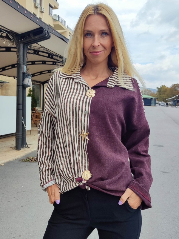 Дамска риза „Бордо и райе“ – модерна визия с характер