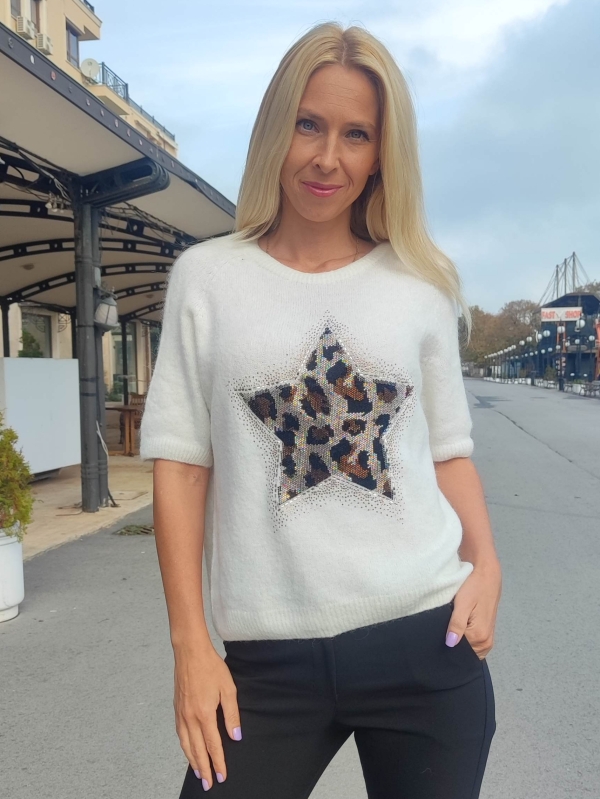 Дамски блуза с алпака в бяло