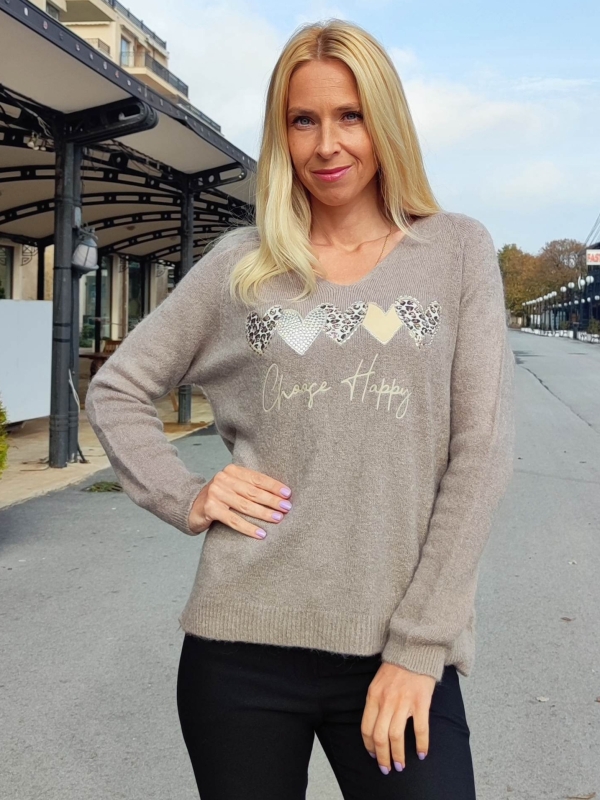 Дамски блуза с алпака в тъмно бежово 