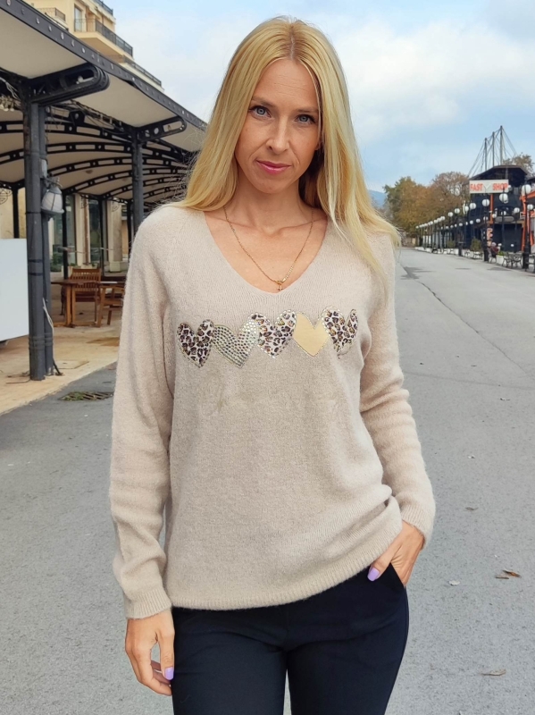 Дамски блуза с алпака в тъмно бежово 