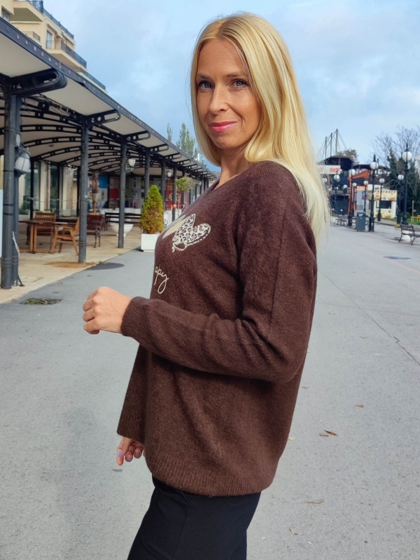 Дамски блуза с алпака в кафяво