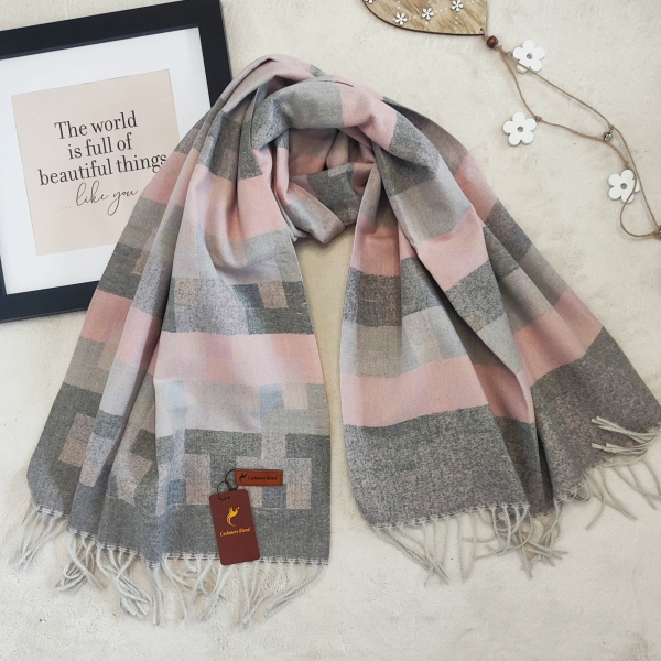 Дамски кашмирени шал в сиво и розово