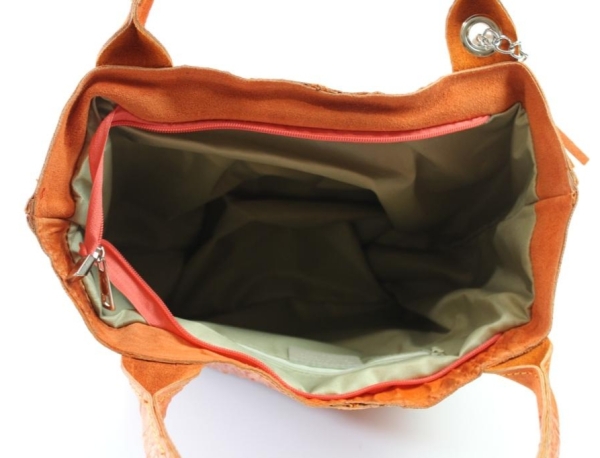 Orange crocodile-print suede handbag