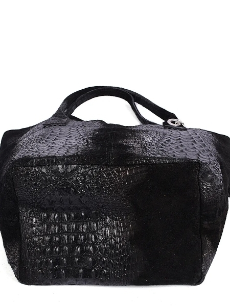 Black crocodile-print suede handbag