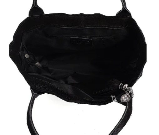 Black crocodile-print suede handbag