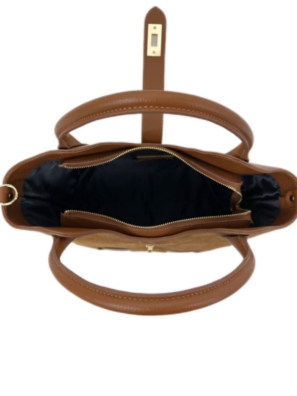 Луксозна дамска чанта от естествена кожа и велур – италиански дизайн, кафява