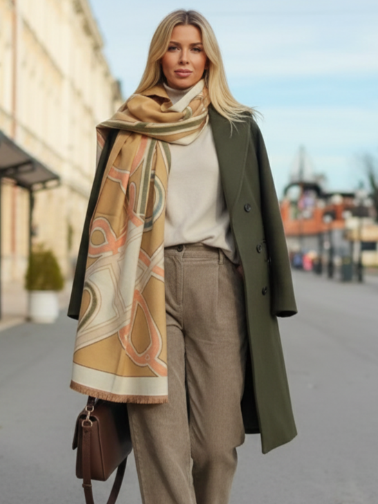 Elegant warm scarf with geometric print