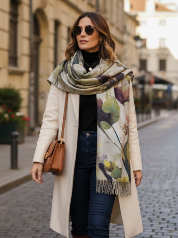 Кашмирен шал „Златна есен“ с артистични цветя