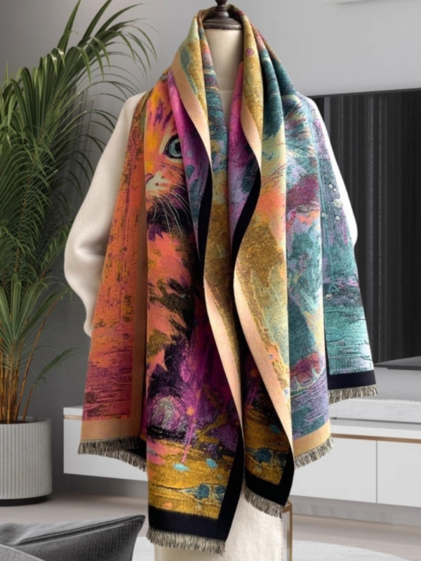 Зимен дамски шал с коте