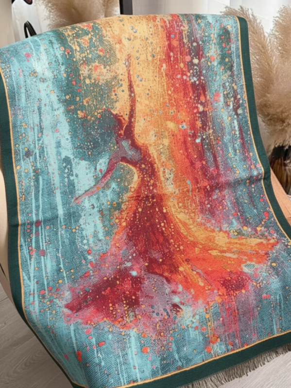 Дамски зимен Шал  с Арт принт - луксозен аксесоар