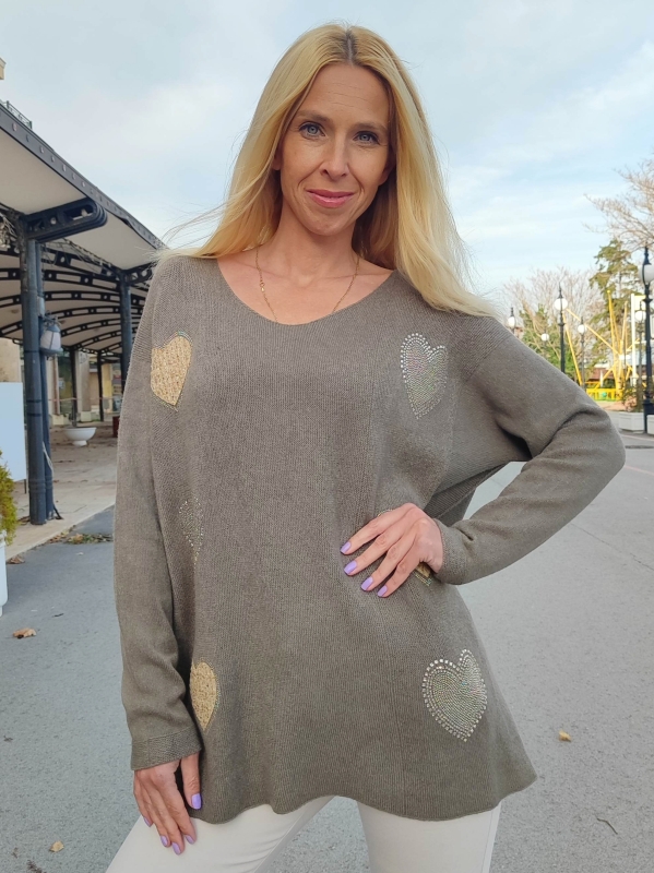 Women's Maxi Tunic in brown with heart appliques