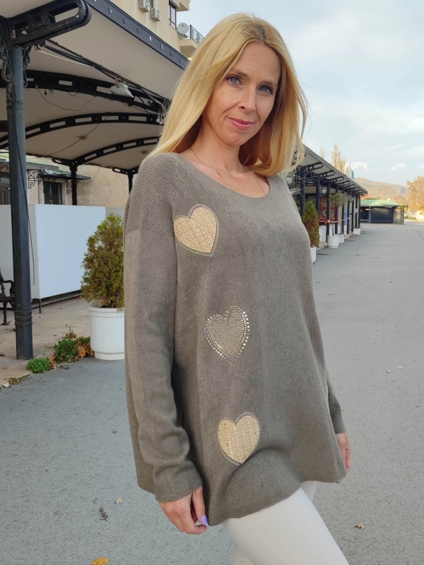 Women's Maxi Tunic in brown with heart appliques