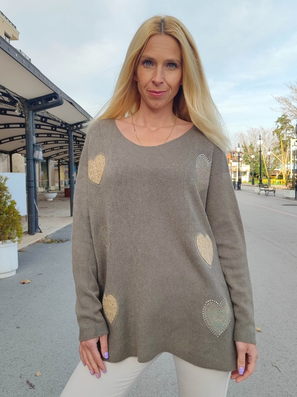 Women's Maxi Tunic in brown with heart appliques