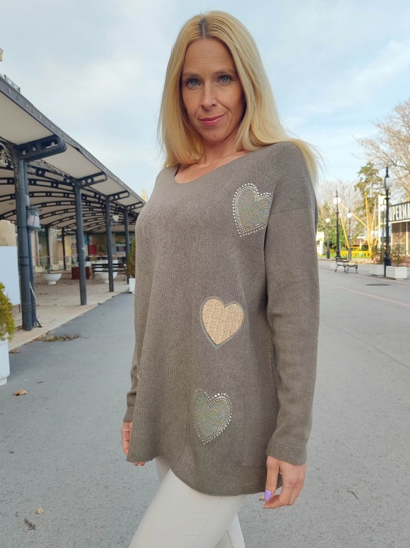 Women's Maxi Tunic in brown with heart appliques