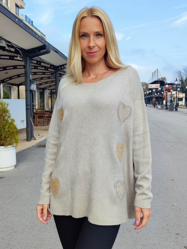 Дамска Макси Туника в бежово с апликации сърца