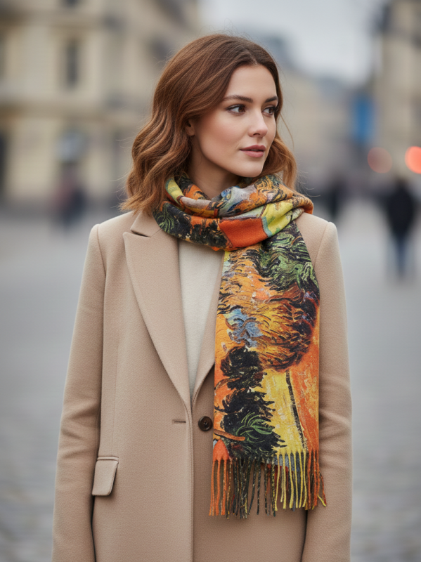 Кашмирен Шал с Принт на Ван Гог | Носимо Изкуство – Купи Онлайн