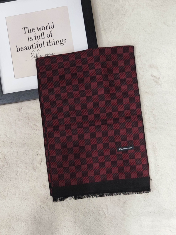 Men's cashmere scarf in burgundy and black with check - Winter accessory