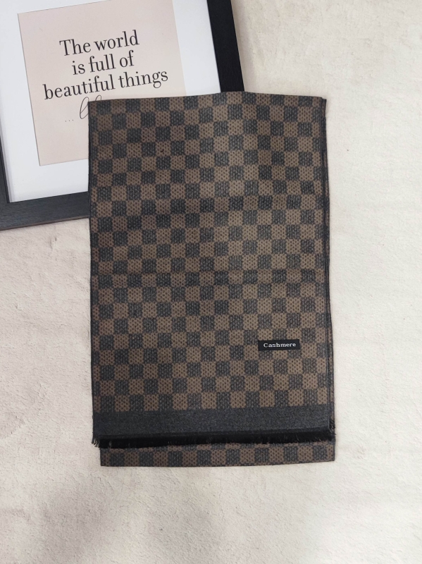 Мъжки кашмирен шал в сиво и кафяво с каре- Зимен аксесоар