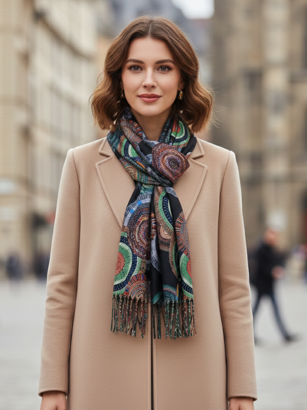 Дамски кашмирен шал на топки в черно