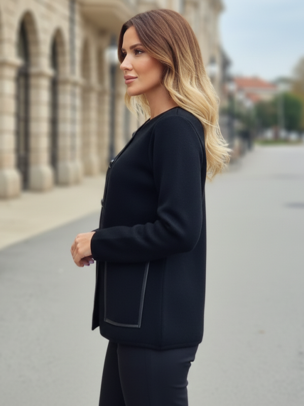 Дамска жилетка в черно с артистичен флорален дизайн