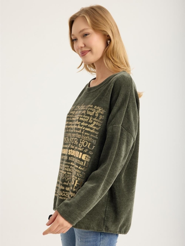 Dark green ribbed blouse with gold lettering | Everyday fashion by Unique Fashion