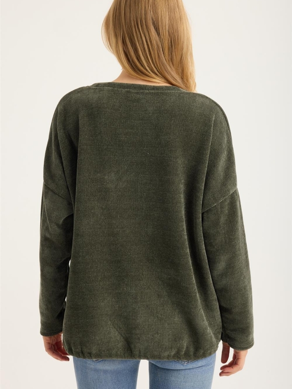 Dark green ribbed blouse with gold lettering | Everyday fashion by Unique Fashion