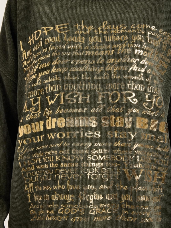 Dark green ribbed blouse with gold lettering | Everyday fashion by Unique Fashion