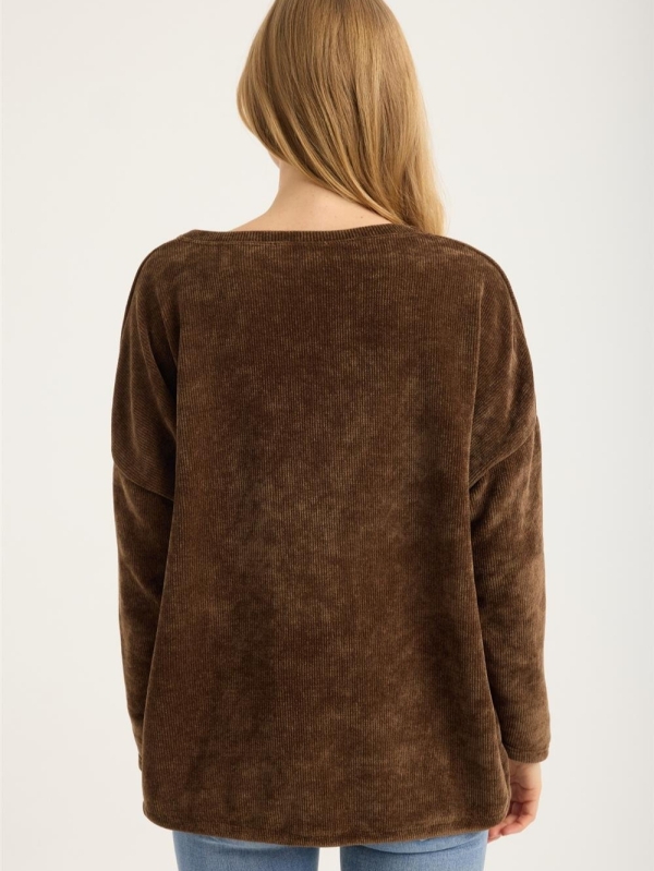 Brown ribbed blouse with gold lettering | Everyday fashion by Unique Fashion