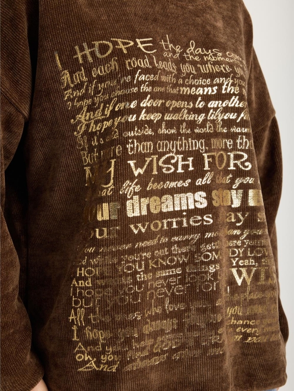 Brown ribbed blouse with gold lettering | Everyday fashion by Unique Fashion
