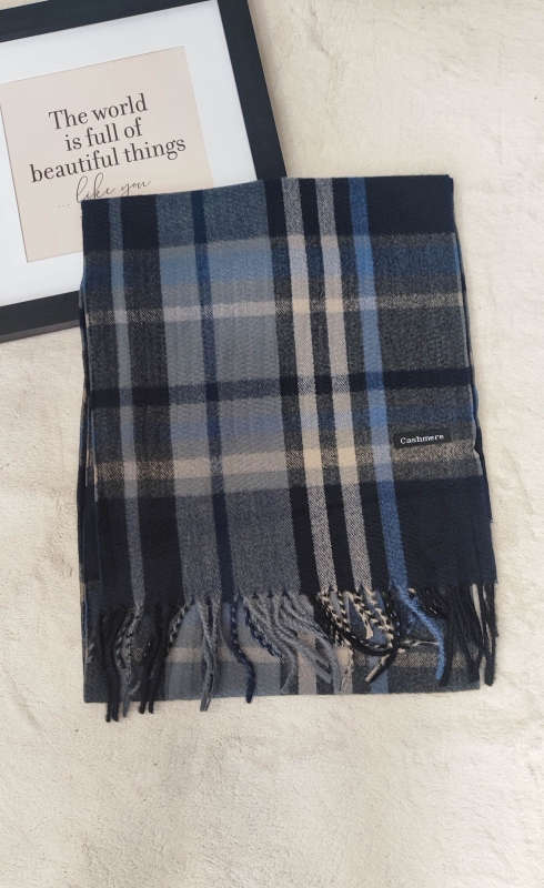 Мъжки кашмирен шак каре в сижо и синьо