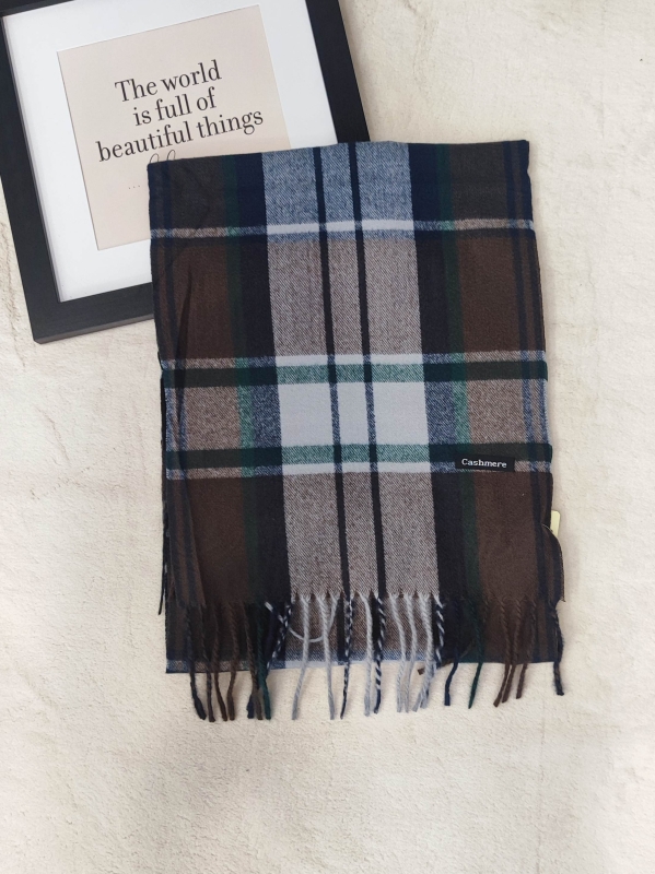 Мъжки кашмирен  шал "London Style" – Каре в Кафяво и Зелено