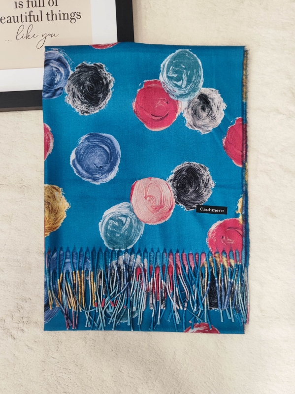 Дамски кашмирен шал на топки  петролено синьо