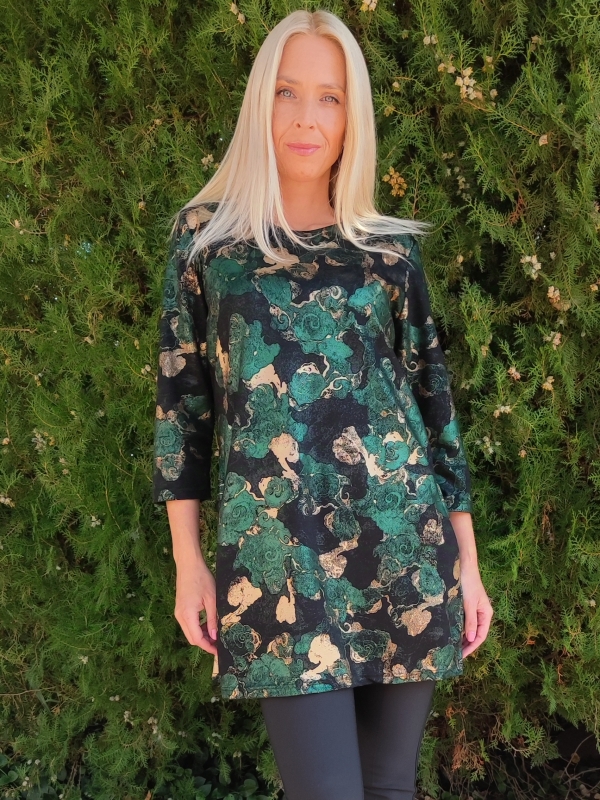 Elegant Women's Tunic – Black with Spectacular Green Shades