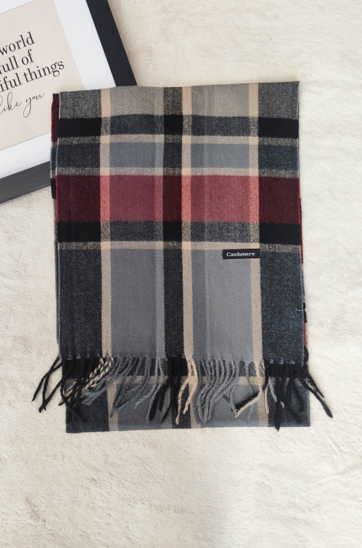 Мъжки кашмирен  шал "London Style" – Каре в Черно , Сиво и Бордо