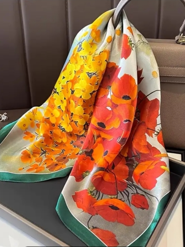 Елегантна дамска кърпа с оранжеви цветя