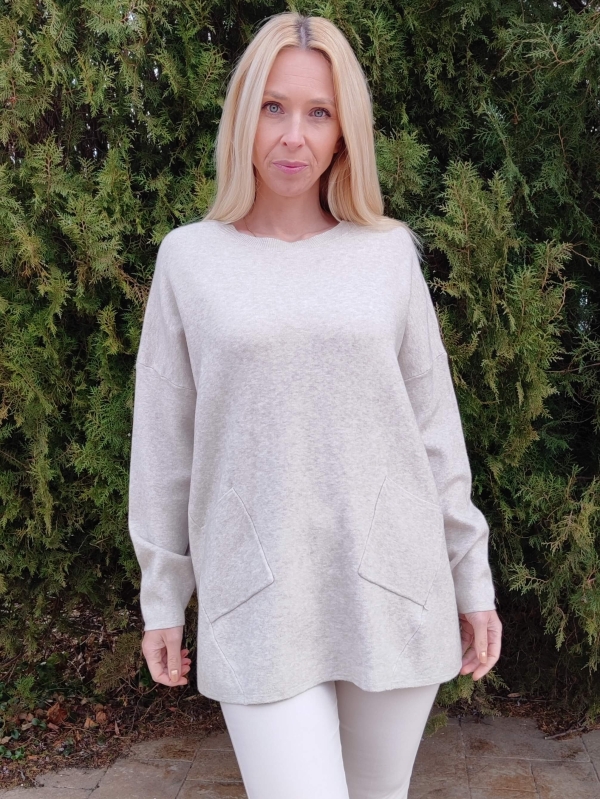 Дамска италианска туника от вискоза в бежов цвят с джобове