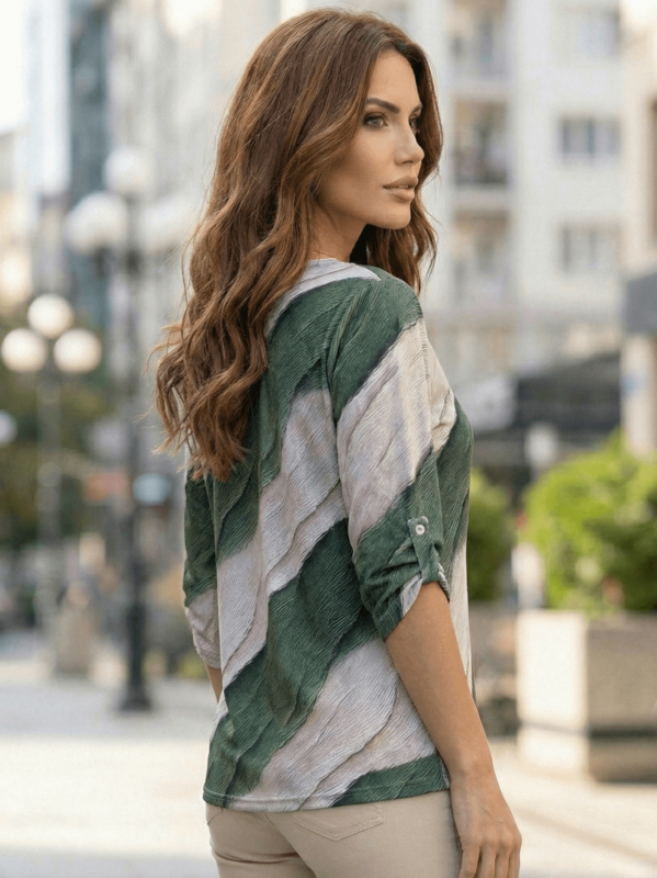 Women's viscose blouse in green and grey, made in Poland, sizes 42-50
