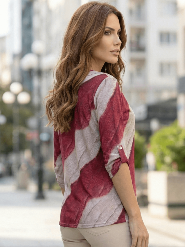 Women's viscose blouse in burgundy and beige, made in Poland, sizes 42-50