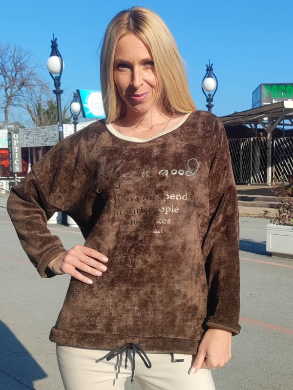 Италианска дамска блуза в кафяво-рипс