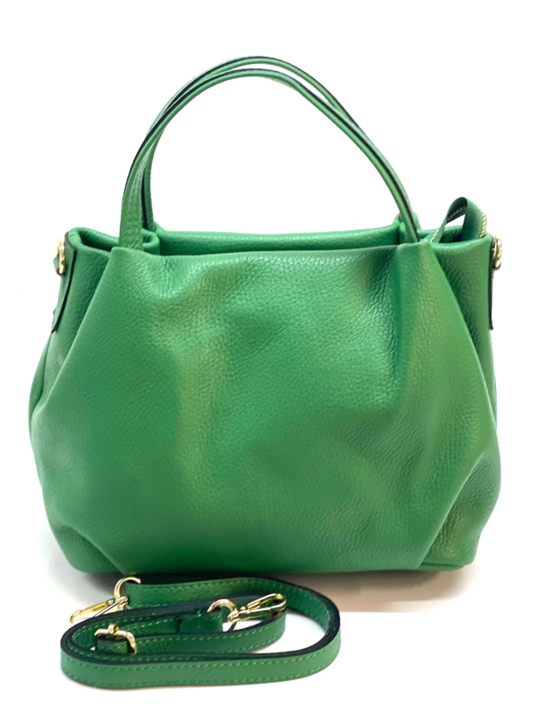 Зелена дамска чанта от естествена кожа Vera Pelle с дълга дръжка
