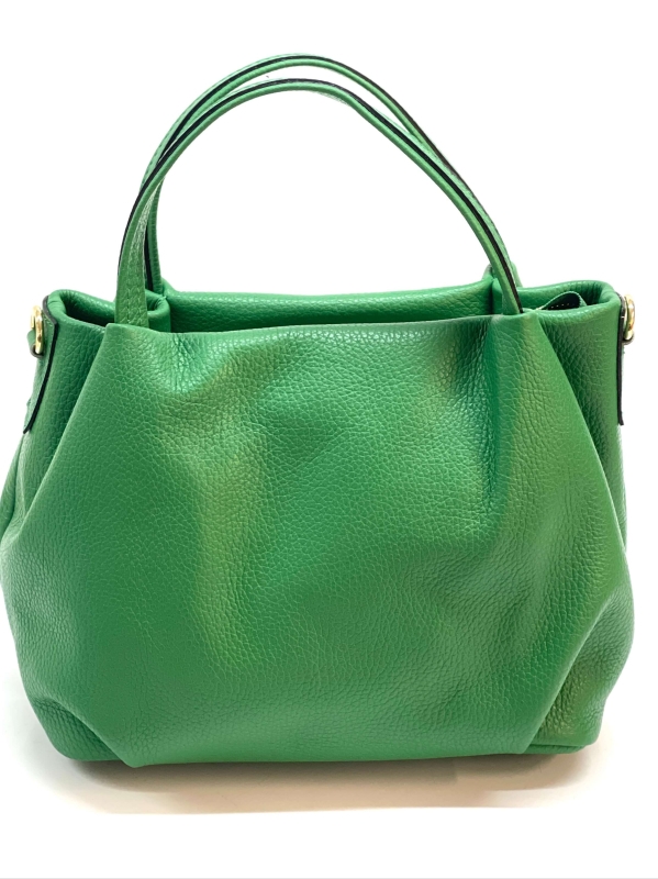 Зелена дамска чанта от естествена кожа Vera Pelle с дълга дръжка