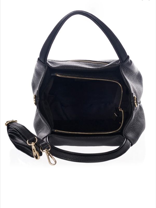 Черна дамска чанта от естествена кожа Vera Pelle с дълга дръжка