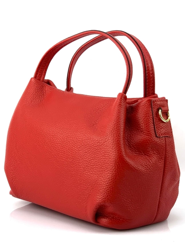 Червена дамска чанта от естествена кожа Vera Pelle с дълга дръжка